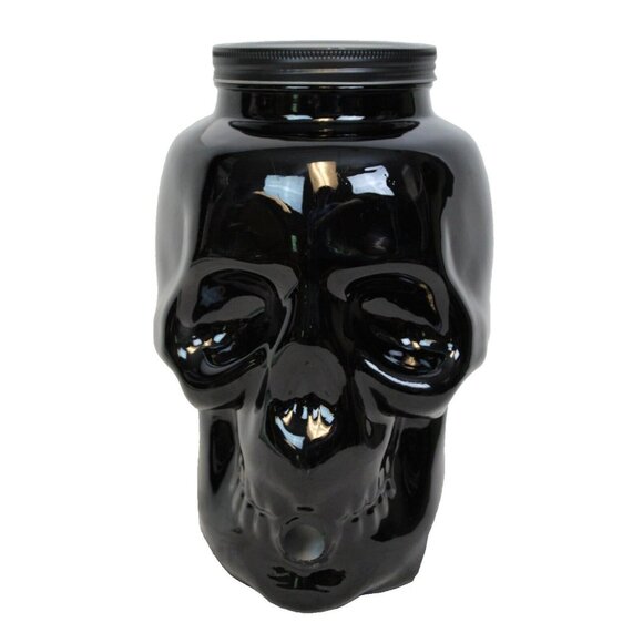 Black Skull Drink Dispenser Glass Spout Spooky Halloween Party up to 1 Gallon